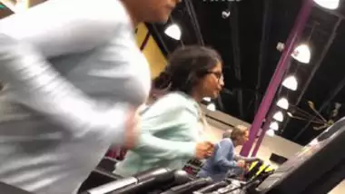 Two Cute NRI Girls on Treadmill Bouncing Tits